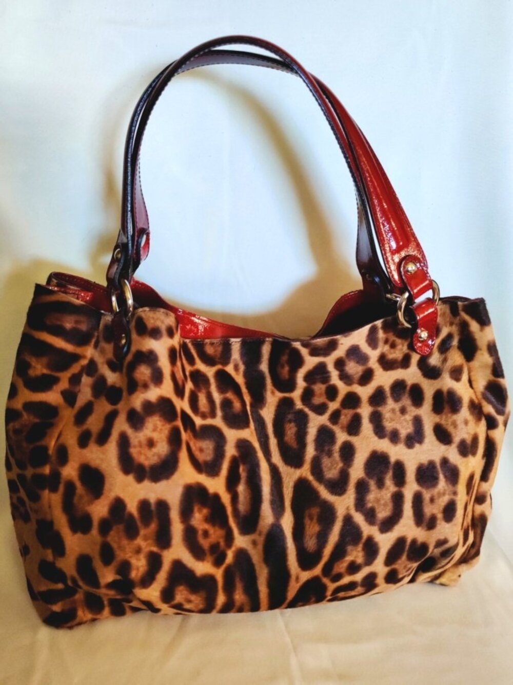 Diane B. Patent Leather and Hair Calf Large Slouchy Shoulder Bag in Red/Leopard